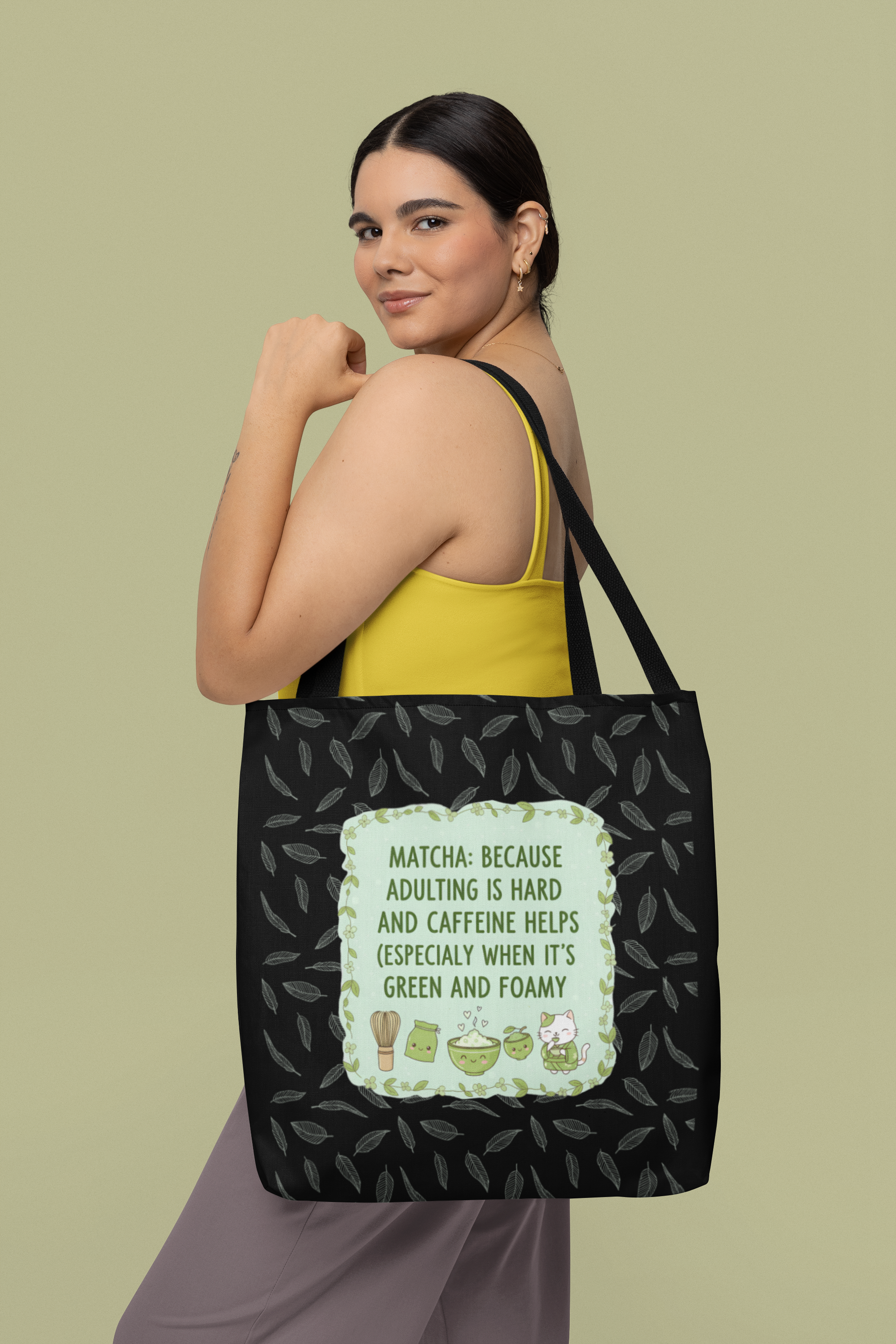 Matcha Lovers Tote Bag – Adulting is Hard & Caffeine Helps