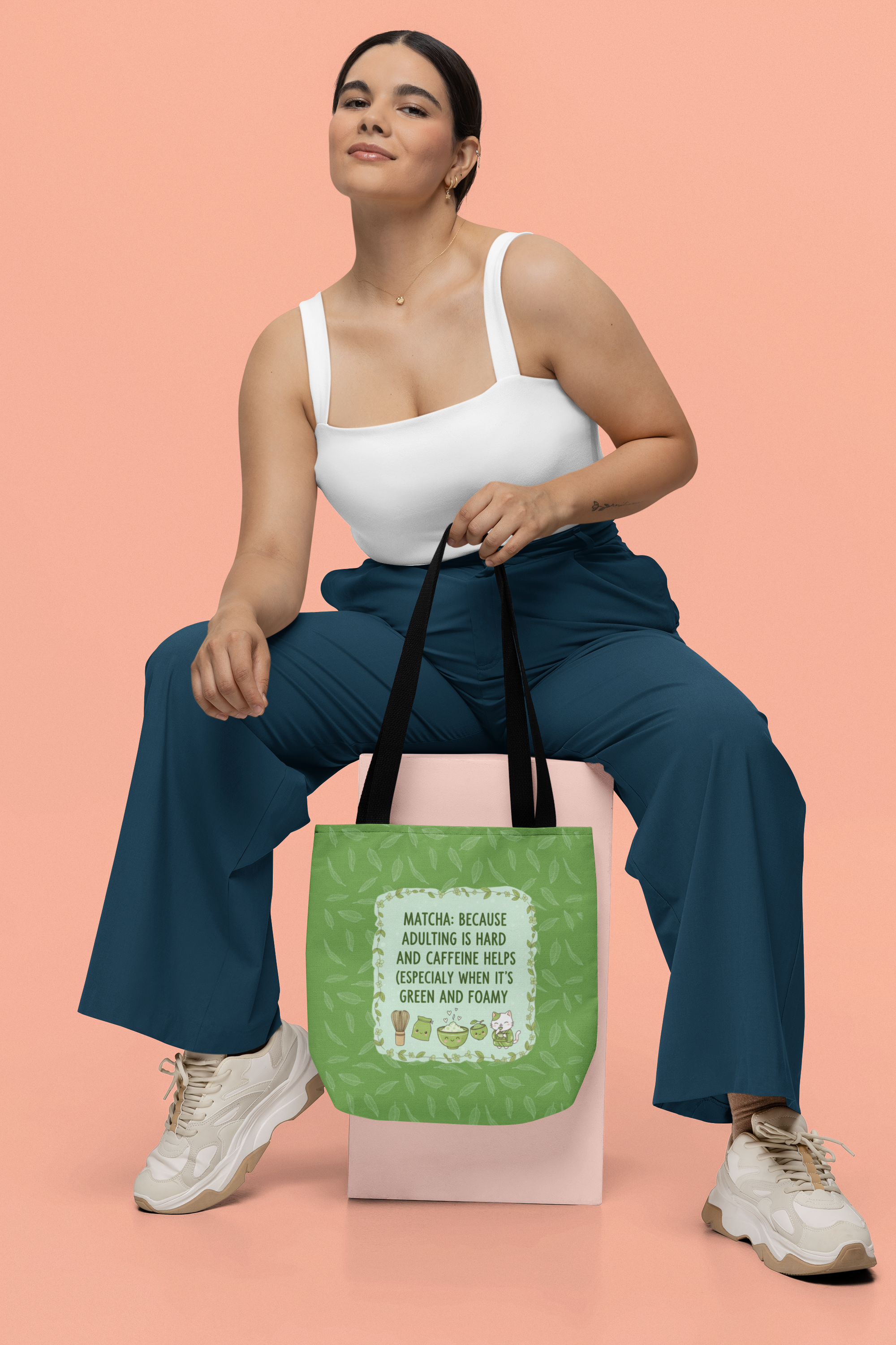 Matcha Lovers Tote Bag – Adulting is Hard & Caffeine Helps